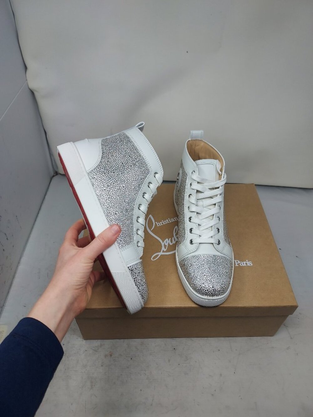 Christian Louboutin WOMENS Louis Crystal Jewel Strass High Top Wedding Sneaker